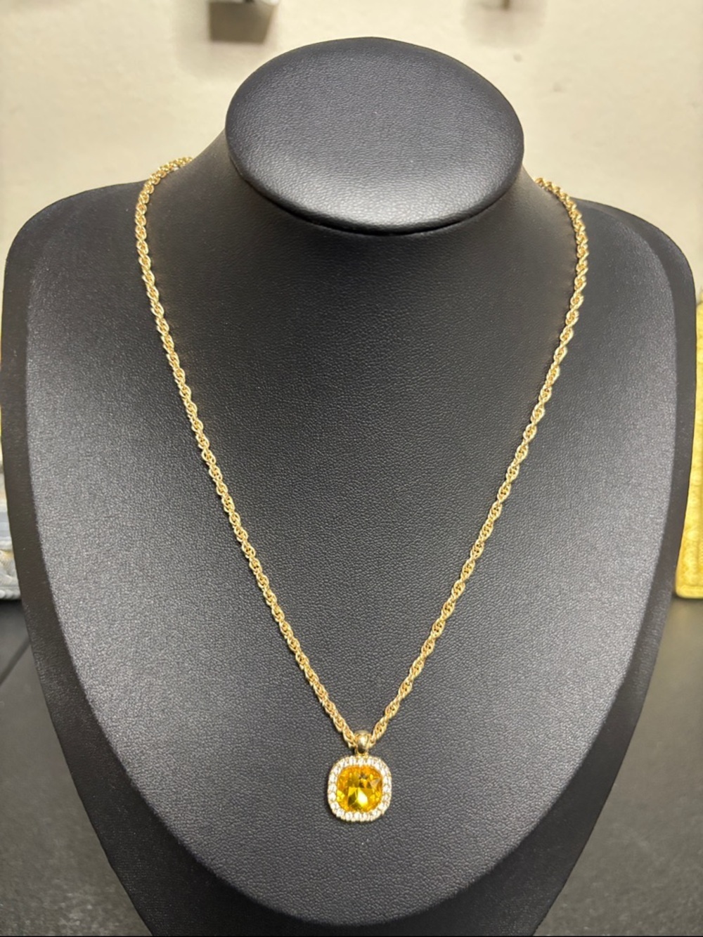 Charter Club Citrine Pave Halo Crystals Gold Tone Rope Chain Necklace